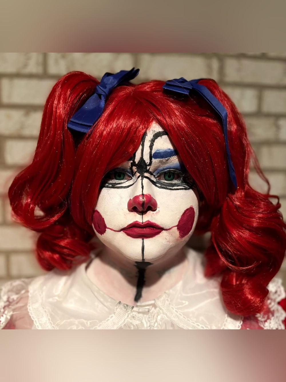Vibrant Red Pigtail Synthetic Wig with Navy Bow Accents